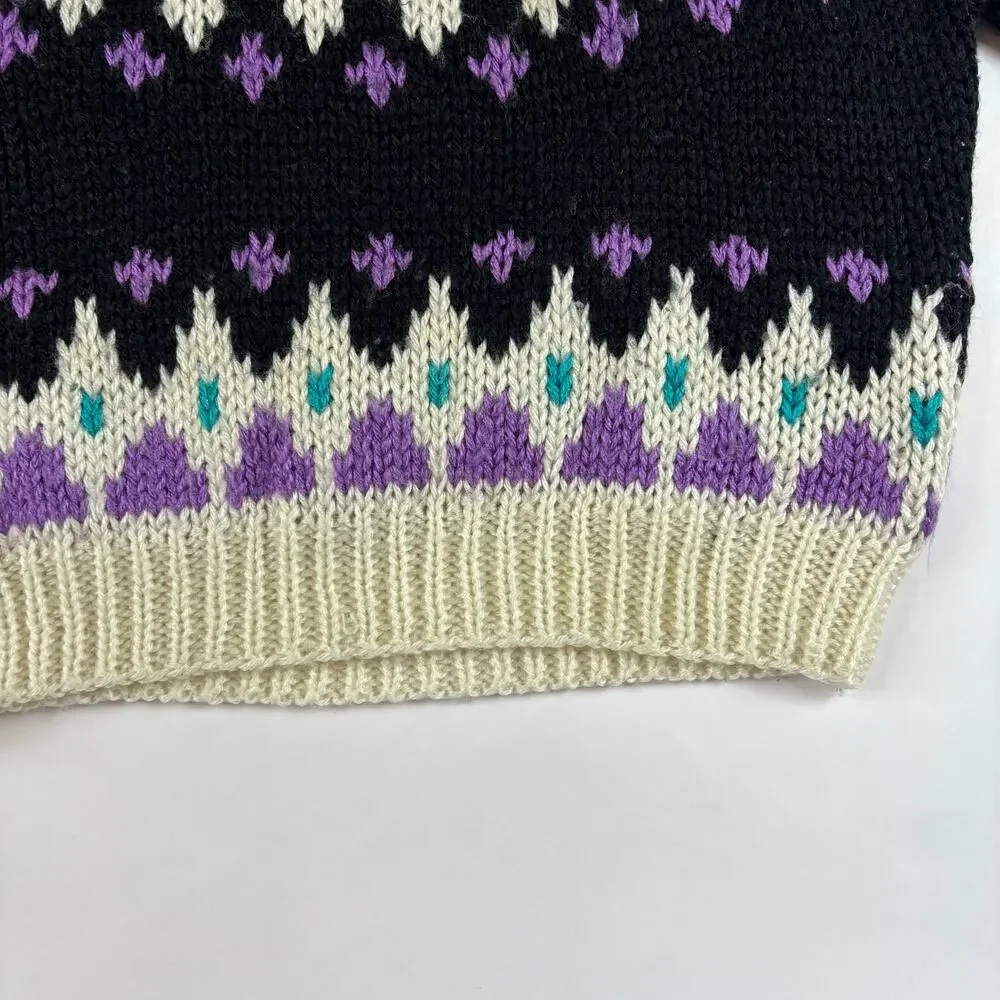 Hand Knit Vintage Fair Isle Nordic Sweater IVY L Chunky Knit Cozycore Soft 90s